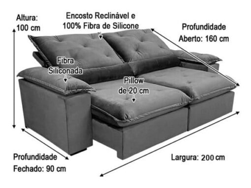 Sofá Retrátil e Reclinável Zuqui Plus 2.00m Preto – D33 e Sem Caixa - Imagem 5