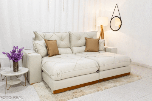 Sofá Retrátil Reclinável Gran Bello 2.30m Veludo Bege – D33 e Molas Ensacadas - Imagem 2