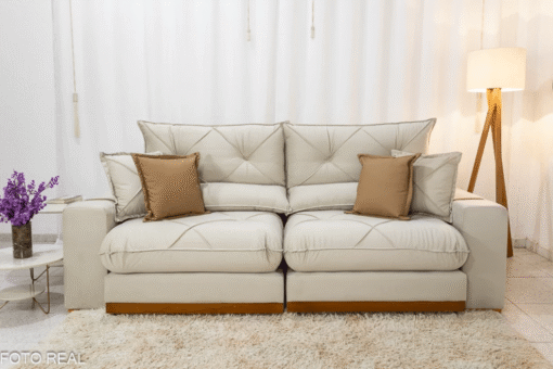 Sofá Retrátil Reclinável Gran Bello 2.50m Veludo Bege - D33 e Molas Ensacadas - Imagem 5