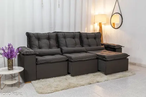 Sofá Retrátil Reclinável Grécia 2.70m Veludo Marrom – Sem Caixa - Imagem 3
