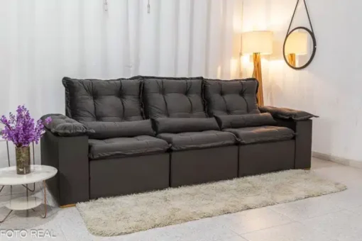 Sofá Retrátil Reclinável Grécia 2.70m Veludo Marrom – Sem Caixa - Imagem 2