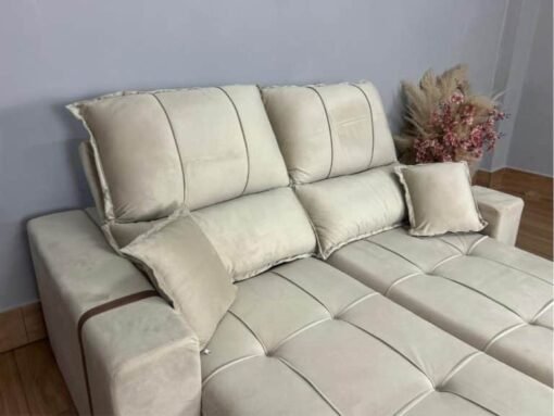 Sofá Retrátil Reclinável Oásis 1.80m – Bege Veludão - Imagem 5