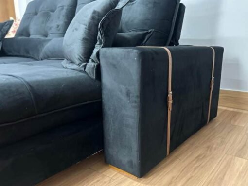 Sofá Retrátil Reclinável Toronto Premium 2.50m Veludo Preto – Molas Ensacadas - Imagem 7