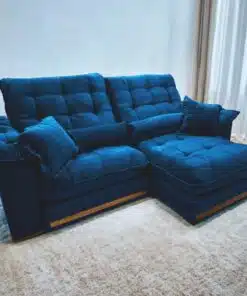 Sofá Retrátil e Reclinável Hércules 2,90m Veludo Azul – Molas Ensacadas