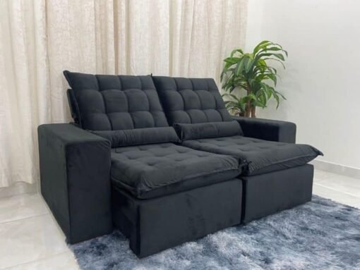 Sofá Retrátil Reclinável Small 2.00m – Preto Veludão