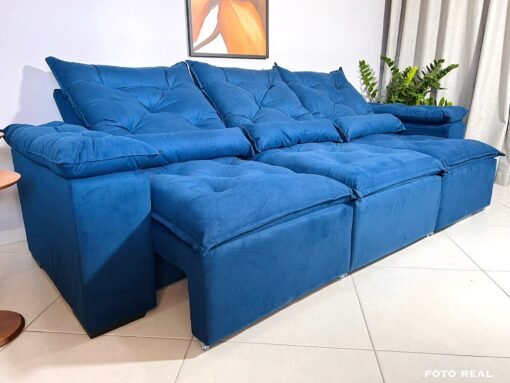 Sofá Retrátil e Reclinável Athenas 2.75m Azul – Sem Caixa - Imagem 3