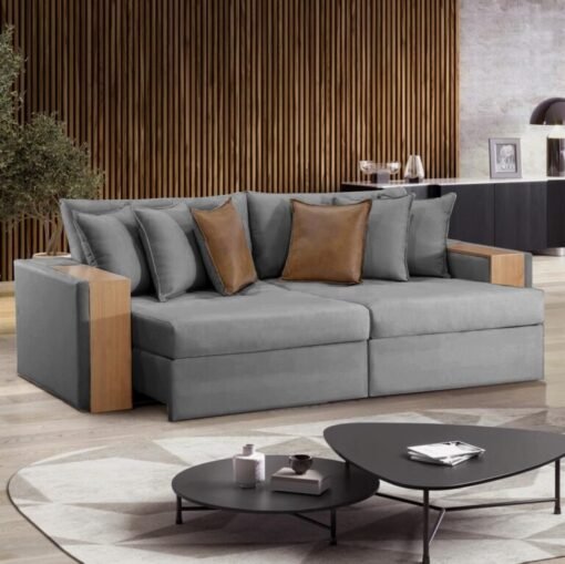 Sofá Cama e Retrátil Reclinável Maiori 2,32m Linho Grafite – Sem Caixa - Imagem 2