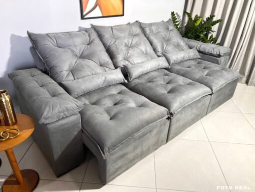 Sofá Retrátil e Reclinável Athenas 2.75m Cinza – Sem Caixa - Imagem 2