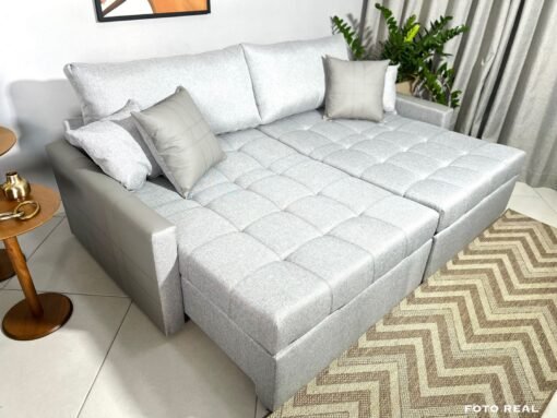 Sofá Retrátil Reclinável e Sofá Cama Rio 2.20m Linho Cinza – Sem Caixa - Imagem 7