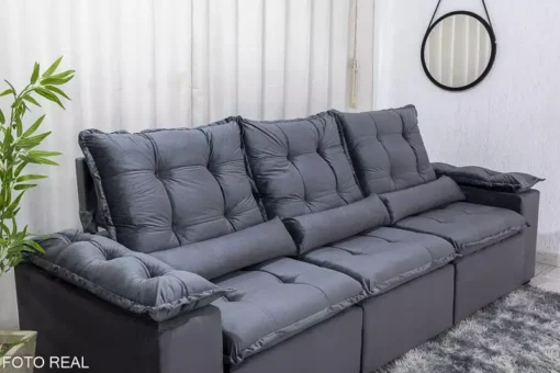 Sofá Retrátil Reclinável Grécia 2.70m Veludo Cinza - Sem Caixa - Imagem 4