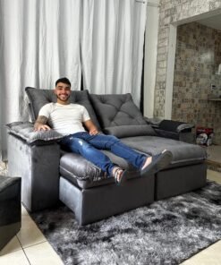 Sofá Retrátil e Reclinável Zuqui Plus 2.00m Cinza – D33 e Sem Caixa
