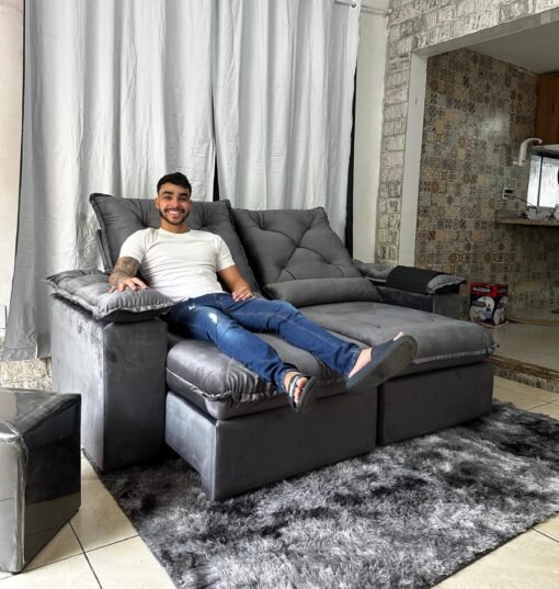 Sofá Retrátil e Reclinável Zuqui Plus 2.00m Cinza – D33 e Sem Caixa