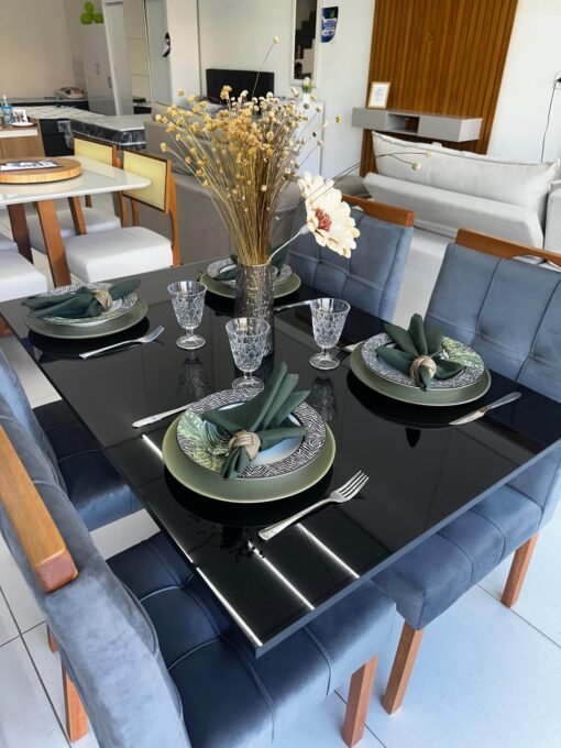 Mesa Los Angeles 120 Cinamono/Preto com 4 Cadeiras Sophia/Capri Veludo Grafite – MINASPLAC + WM DECOR - Imagem 3
