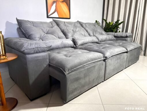 Sofá Retrátil e Reclinável Athenas 2.75m Cinza – Sem Caixa - Imagem 3