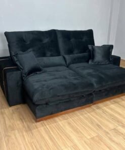 Sofá Retrátil Reclinável Toronto Premium 2.50m Veludo Preto – Molas Ensacadas