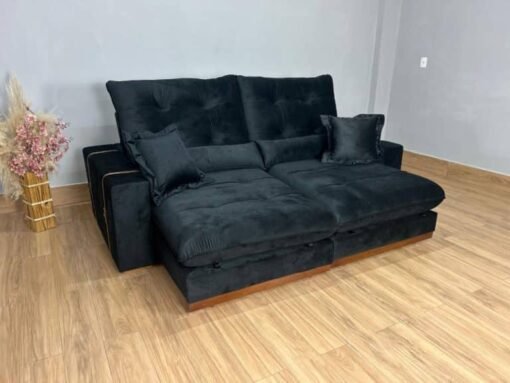 Sofá Retrátil Reclinável Toronto Premium 2.50m Veludo Preto – Molas Ensacadas