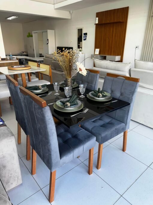 Mesa Los Angeles 120 Cinamono/Preto com 4 Cadeiras Sophia/Capri Veludo Grafite – MINASPLAC + WM DECOR - Imagem 2