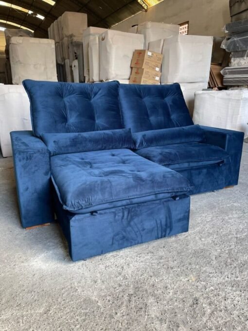 Sofá Retrátil e Reclinável Malu 2,50m Azul - Molas Ensacadas - Imagem 4