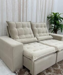 Sofá Retrátil Reclinável Small 2.00m – Bege Veludão