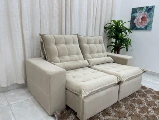Sofá Retrátil Reclinável Small 2.00m – Bege Veludão