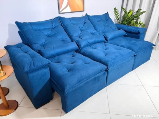 Sofá Retrátil e Reclinável Athenas 2.75m Azul – Sem Caixa