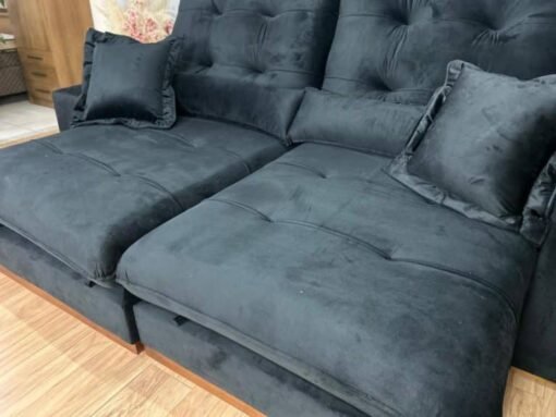 Sofá Retrátil Reclinável Toronto Premium 2.50m Veludo Preto – Molas Ensacadas - Imagem 5