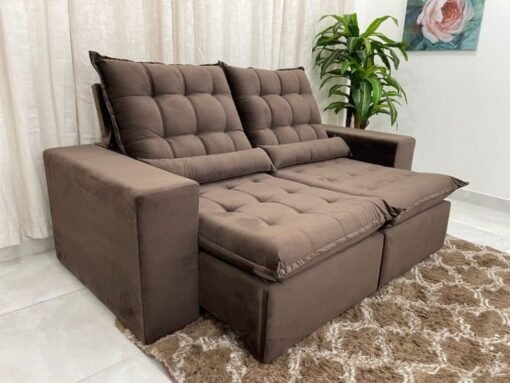 Sofá Retrátil Reclinável Small 2.00m – Marrom Veludão