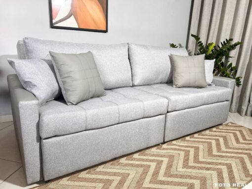 Sofá Retrátil Reclinável e Sofá Cama Rio 2.20m Linho Cinza – Sem Caixa