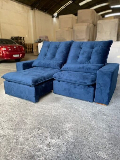 Sofá Retrátil e Reclinável Malu 2,50m Azul - Molas Ensacadas - Imagem 2
