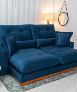 Sofá Retrátil Reclinável Toronto Premium 2.50m Veludo Azul - Molas Ensacadas