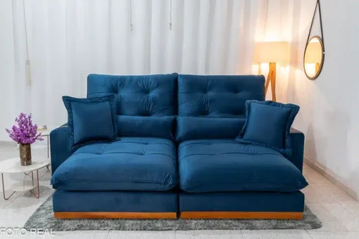 Sofá Retrátil Reclinável Toronto Premium 2.50m Veludo Azul - Molas Ensacadas - Imagem 5
