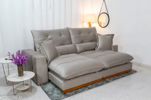Sofá Retrátil Reclinável Toronto Premium 2.50m Veludo Avelã - Molas Ensacadas - Imagem 2