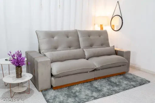 Sofá Retrátil Reclinável Toronto Premium 2.50m Veludo Avelã - Molas Ensacadas - Imagem 3