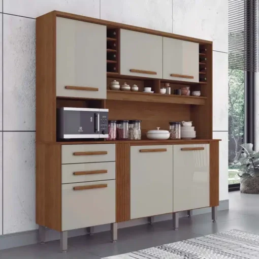 Armário Cozinha Catar Cinamomo/Off 6 Portas 2 Gavetas Larg. 2.00m - Sallêto