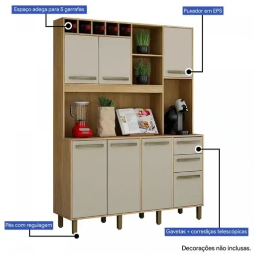 Armário de Cozinha Granada Cinamomo/Off White Larg. 1.46m Valdemoveis - Imagem 2