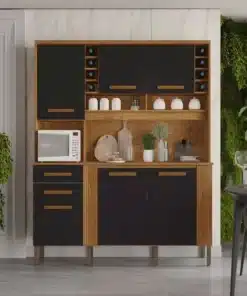 Armário Cozinha Cinamomo/Preto Catar 6 Portas 2 Gavetas Larg. 2.00m - Sallêto