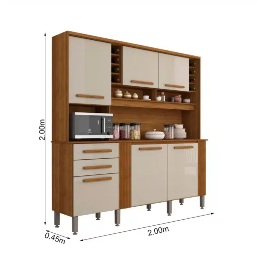 Armário Cozinha Catar Cinamomo/Off 6 Portas 2 Gavetas Larg. 2.00m - Sallêto - Imagem 3