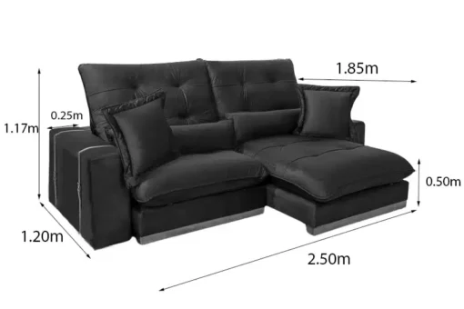 Sofá Retrátil Reclinável Toronto Premium 2.50m Veludo Azul - Molas Ensacadas - Imagem 10