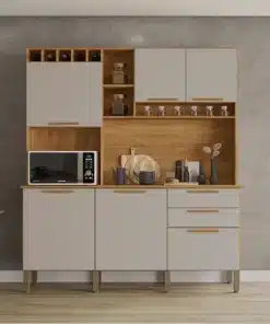 Armário Cozinha New Topázio Cinamomo/Off 6 Portas 2 Gavetas Larg. 1.65m - Sallêto
