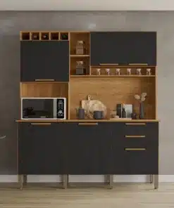 Armário Cozinha New Topázio Cinamomo/Preto 6 Portas 2 Gavetas Larg. 1.65m - Sallêto