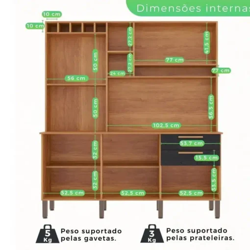 Armário Cozinha New Topázio Cinamomo/Preto 6 Portas 2 Gavetas Larg. 1.65m - Sallêto - Imagem 4