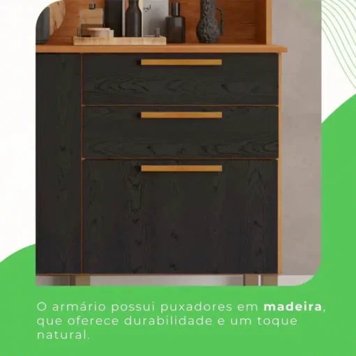Armário Cozinha New Topázio Cinamomo/Preto 6 Portas 2 Gavetas Larg. 1.65m - Sallêto - Imagem 5