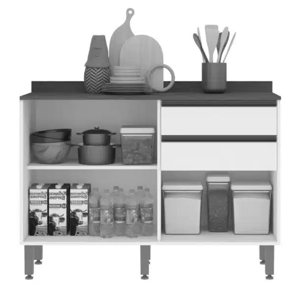 Balcão Cozinha Pérola Cinamomo/Off 2 Portas 2 Gavetas Larg. 1.20m - Sallêto - Image 3