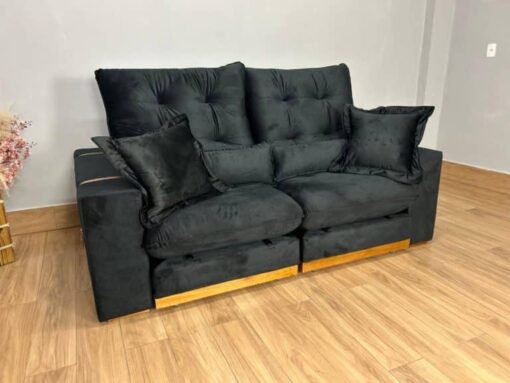 Sofá Retrátil Reclinável Toronto Premium 2.50m Veludo Preto – Molas Ensacadas - Imagem 3