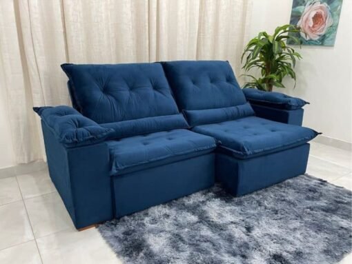 Sofá Retrátil Reclinável Las Vegas 2.30m – Azul Veludão - Imagem 2