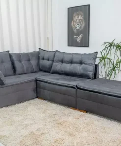 Sofá de Canto Vênus Veludo 3 em 1 Cinza