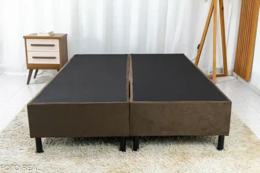 Box Casal Bipartida 138x188x38 Sued Marrom - Imagem 2