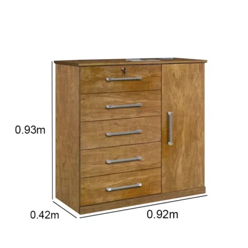 Cômoda Vane 012 Cinamomo 5 Gavetas 1 Porta Larg. 0.92m JL Móveis - Imagem 3