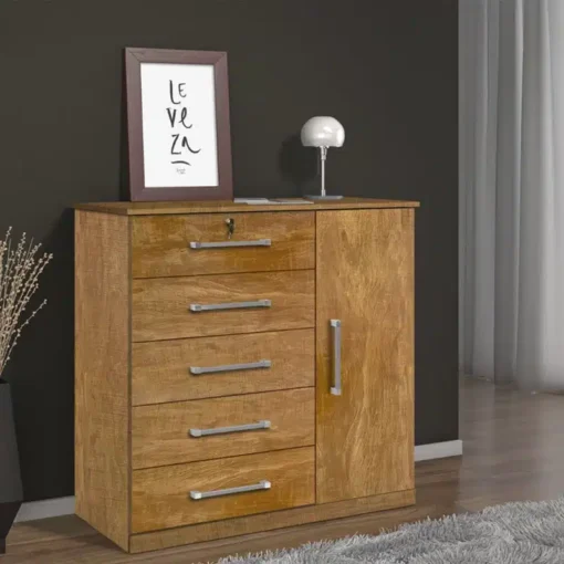 Cômoda Vane 012 Cinamomo 5 Gavetas 1 Porta Larg. 0.92m JL Móveis