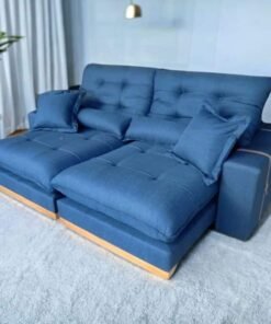 Sofá Retrátil Reclinável Toronto Premium 2.50m Linho Azul – Molas Ensacadas